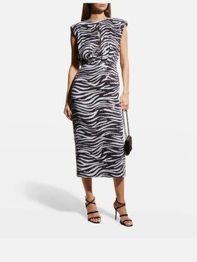 Misha Zebra-sequence Sleeveless Midi Dress - Black & White size 6